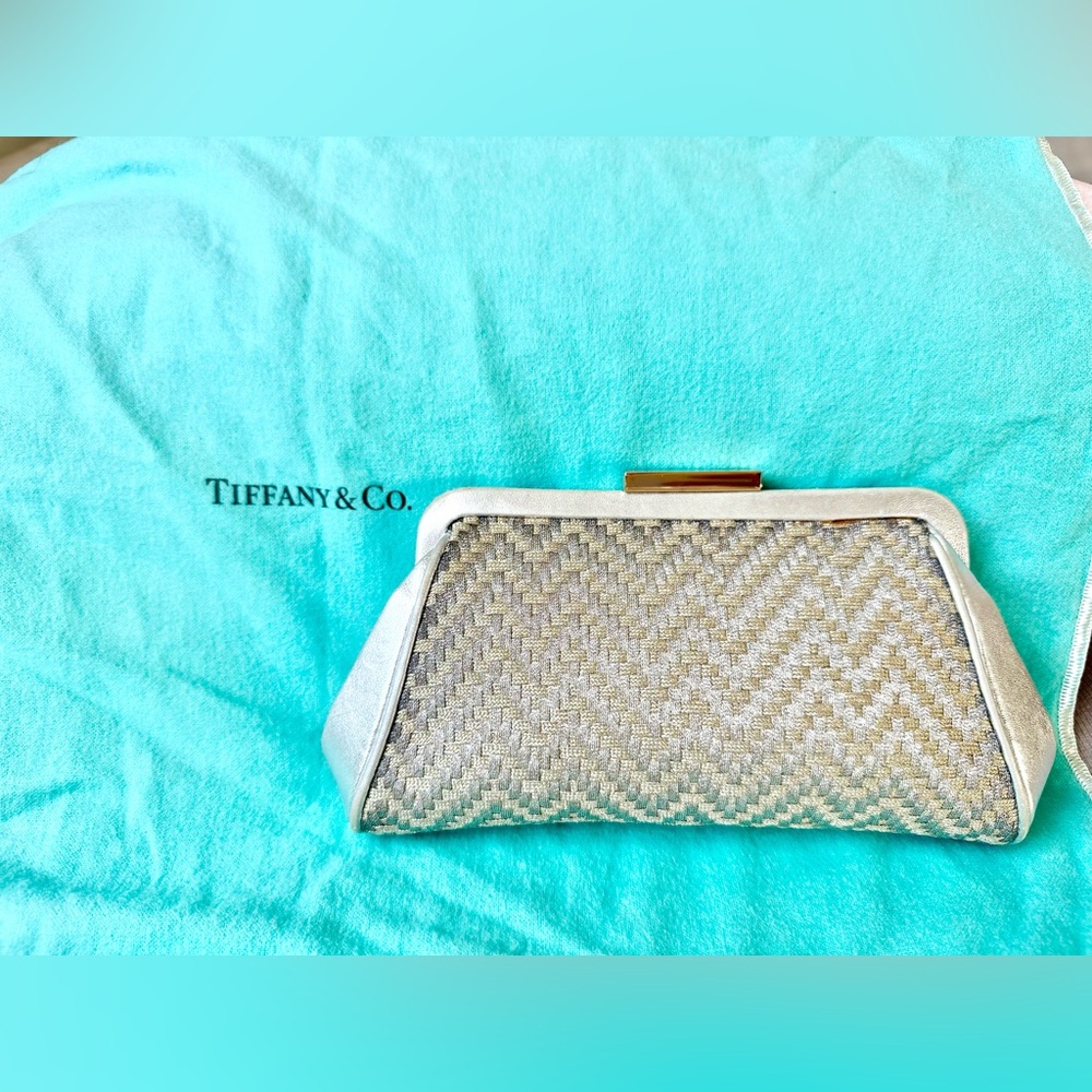 TIFFANY & CO gold & silver leather stitch clutch
